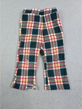 Vintage 60s 70s Kmart Plaid Pants Youth Kids Size 3 Green Red Tartan Need Repair
